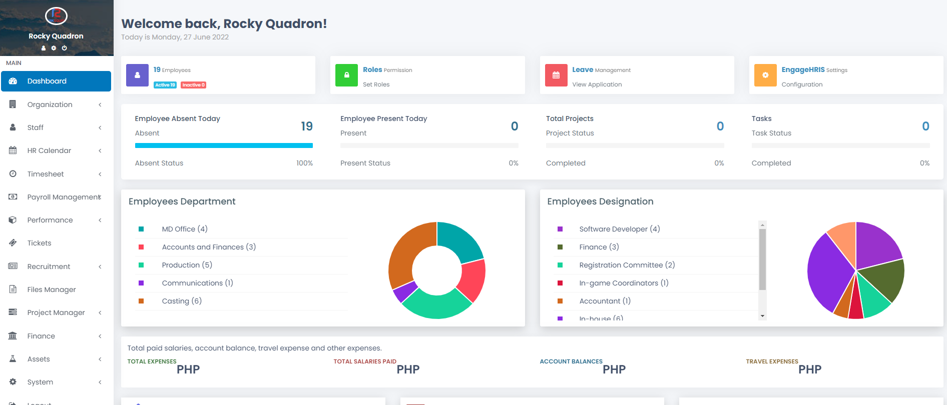 EngageHRIS dashboard preview